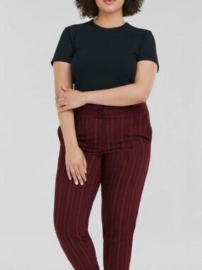 Betabrand Dress Pant Yoga Pant Burgundy Pinstripe Size XXL Cropped